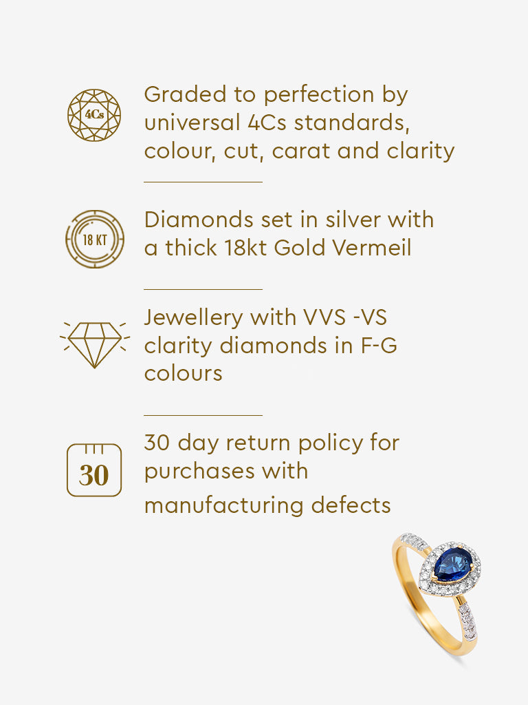 Sapphire Pear Lab Diamond Halo Ring