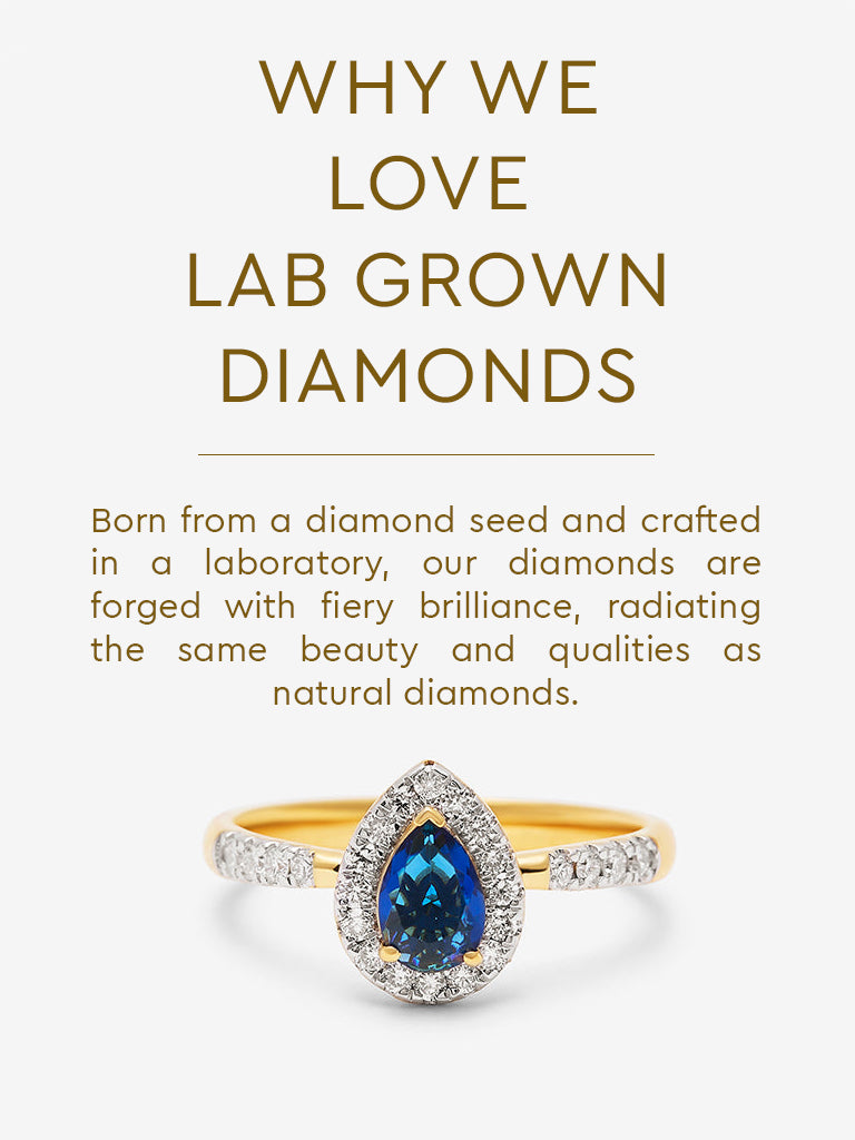 Sapphire Pear Lab Diamond Halo Ring