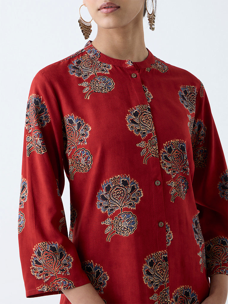 Westside Utsa Women's Red Floral Pattern A-Line Kurta for Work Wear Zoomed View