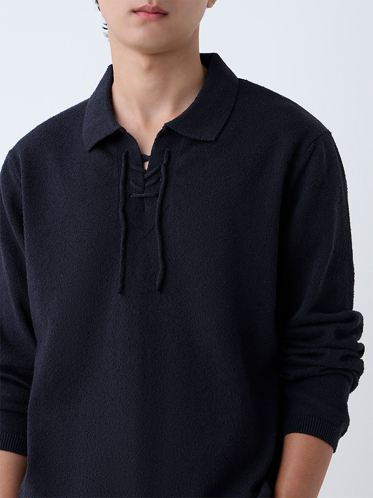 ETA Black Knitted Relaxed-Fit Cotton-Blend Sweater