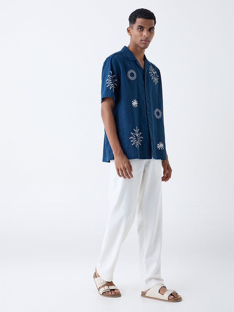ETA Navy Embroidered Relaxed-Fit Shirt