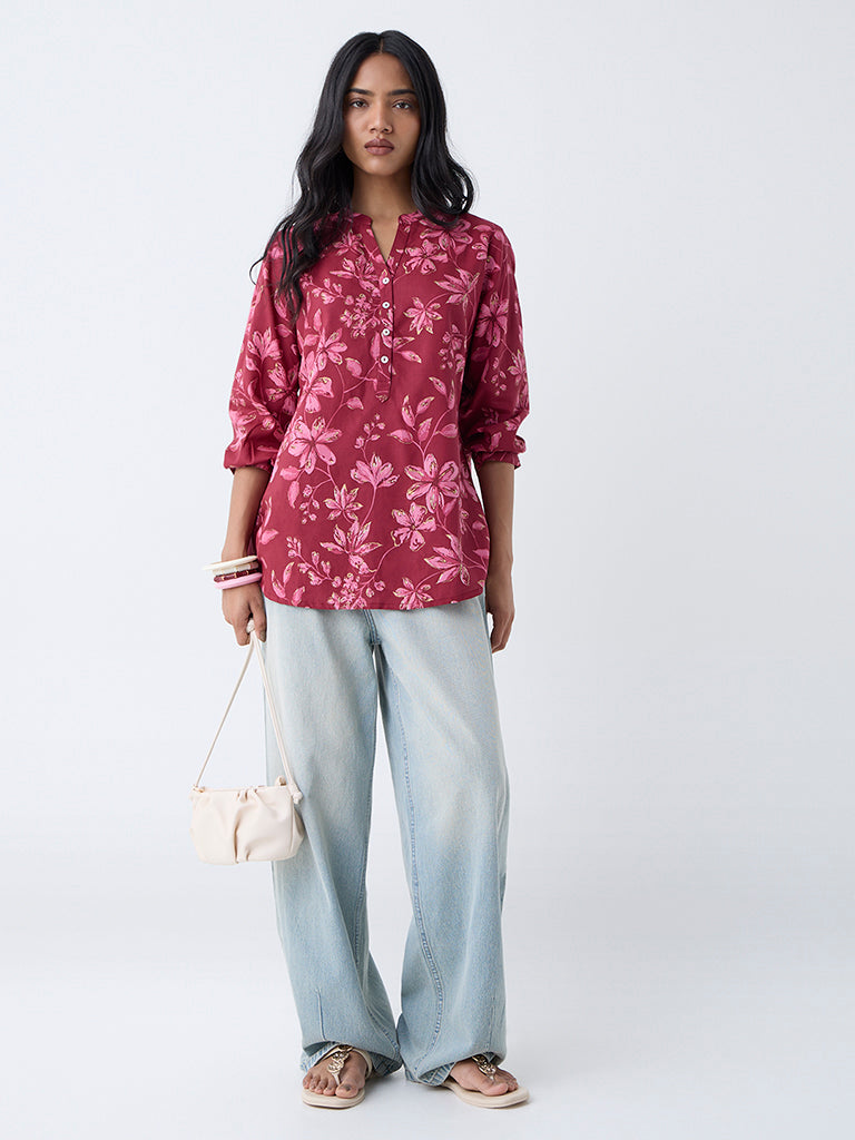 Utsa Magenta Floral Detailed Tunic