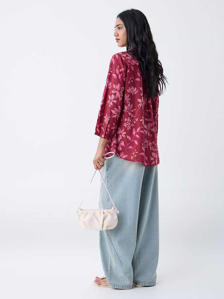 Utsa Magenta Floral Detailed Tunic