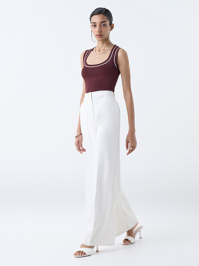 Wardrobe Brown Knit-Textured Tank Top