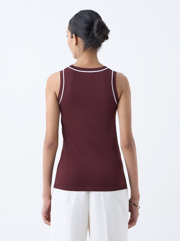 Wardrobe Brown Knit-Textured Tank Top