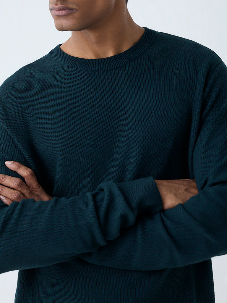 Westside WES Formals Men's Green Knitted Slim-Fit Sweater for Winter Wear Zoomed View