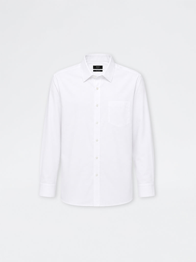 WES Formals White Solid Relaxed-Fit Cotton Shirt