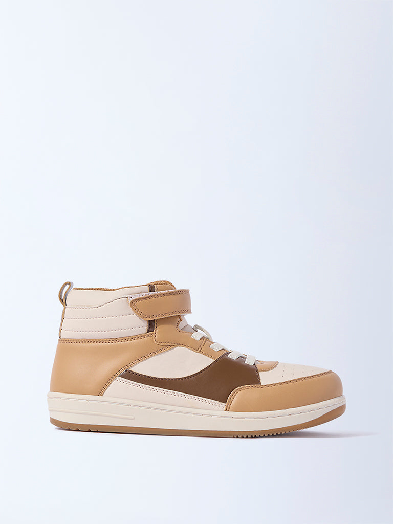 Westside Yellow Boys Beige Perforated High-Top Boots for Casual Wear Side View