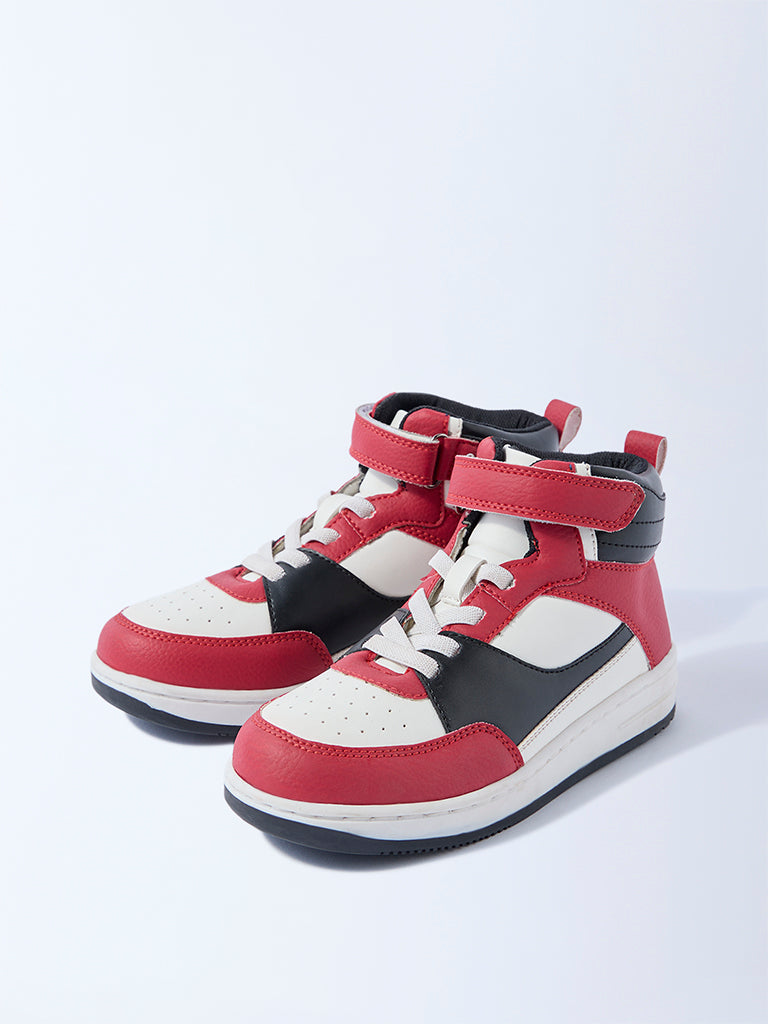 Westside Yellow Boys Red Colour-Blocked High-Top Boots for Casual Wear Full View