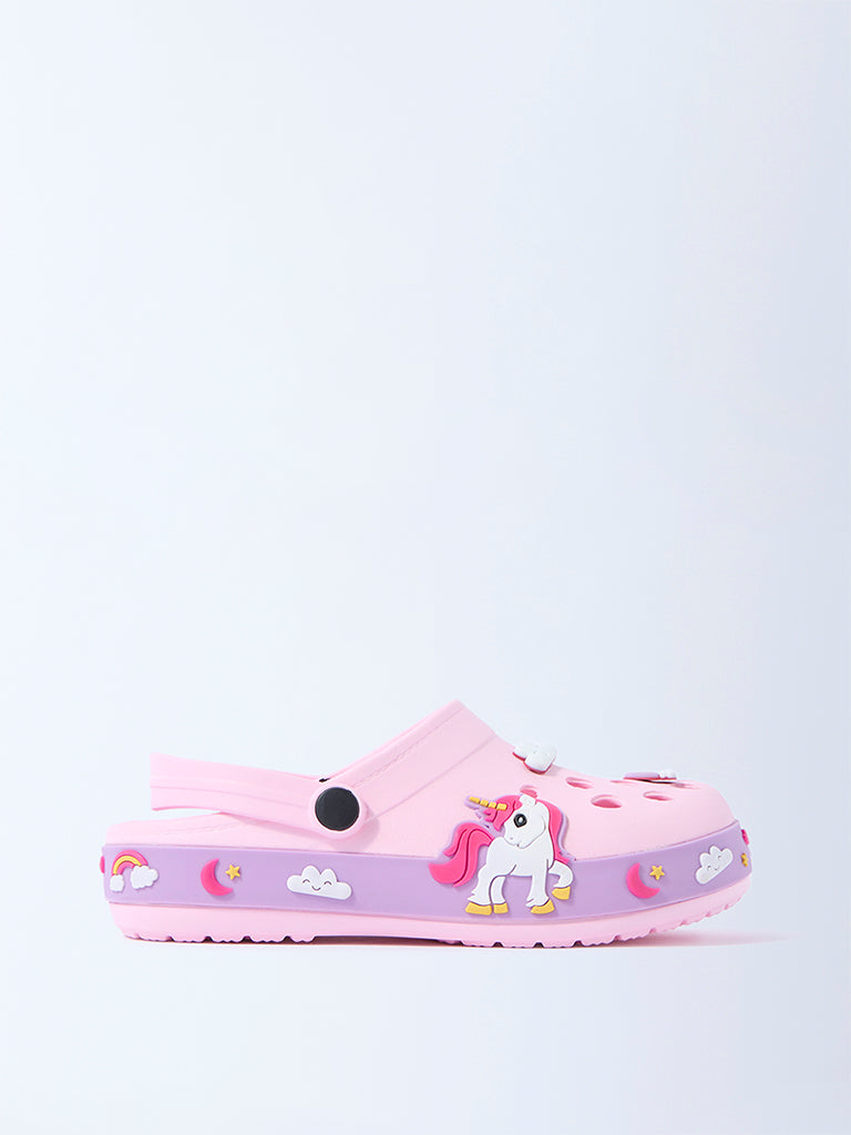 Yellow Pink Unicorn Applique-Detailed Clogs