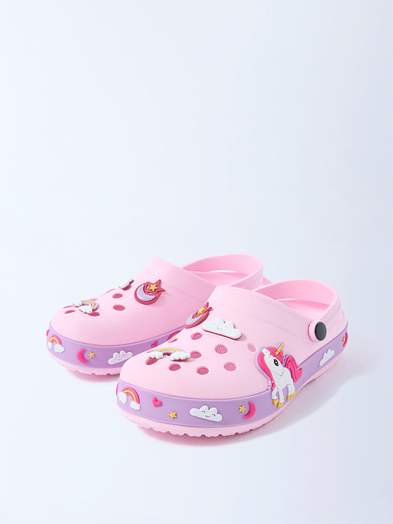 Yellow Pink Unicorn Applique-Detailed Clogs