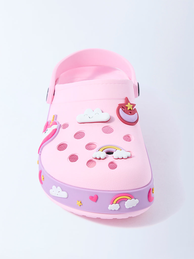 Yellow Pink Unicorn Applique-Detailed Clogs