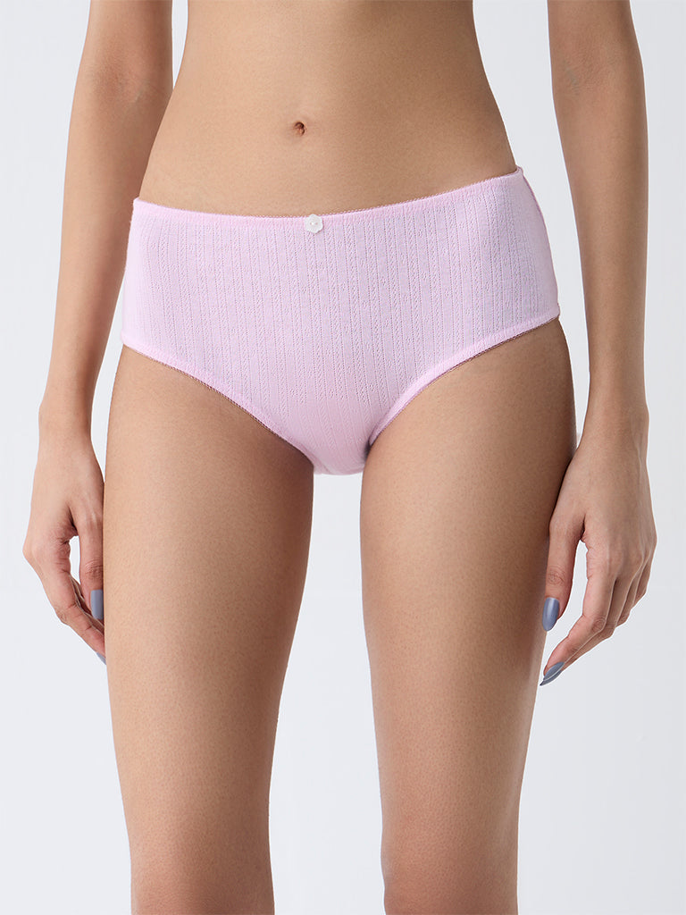 Superstar Pink Pointelle Knitted Hipster Briefs