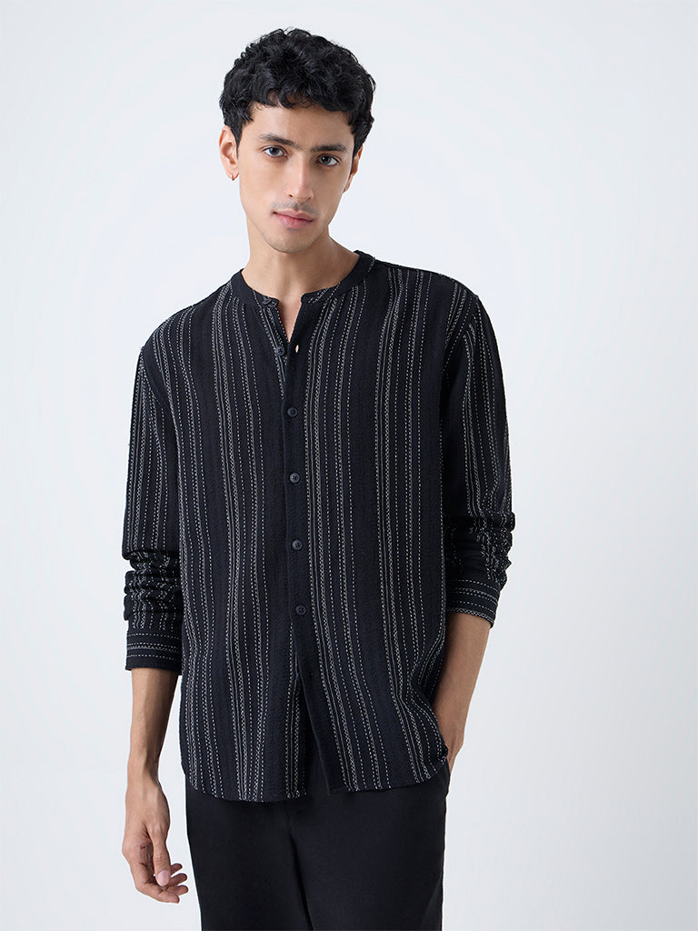 ETA Black Striped Relaxed-Fit Cotton Shirt