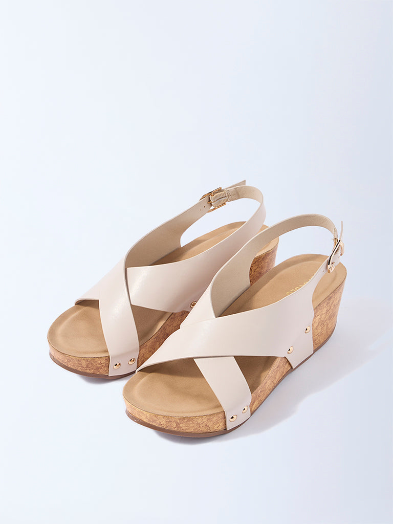 LUNA BLU Ivory Slingback Wedge Sandals