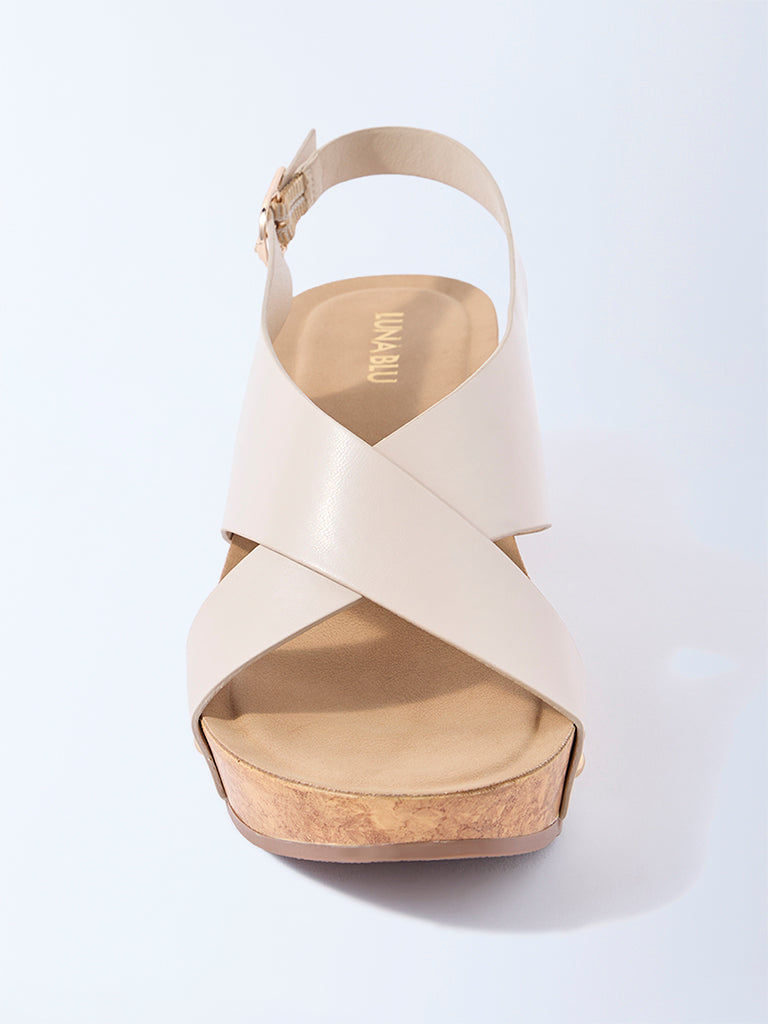 LUNA BLU Ivory Slingback Wedge Sandals