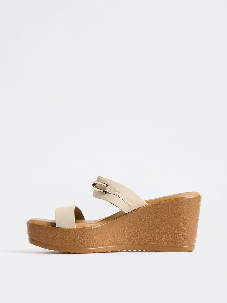 LUNA BLU Ivory Dual Strap Wedge Sandals