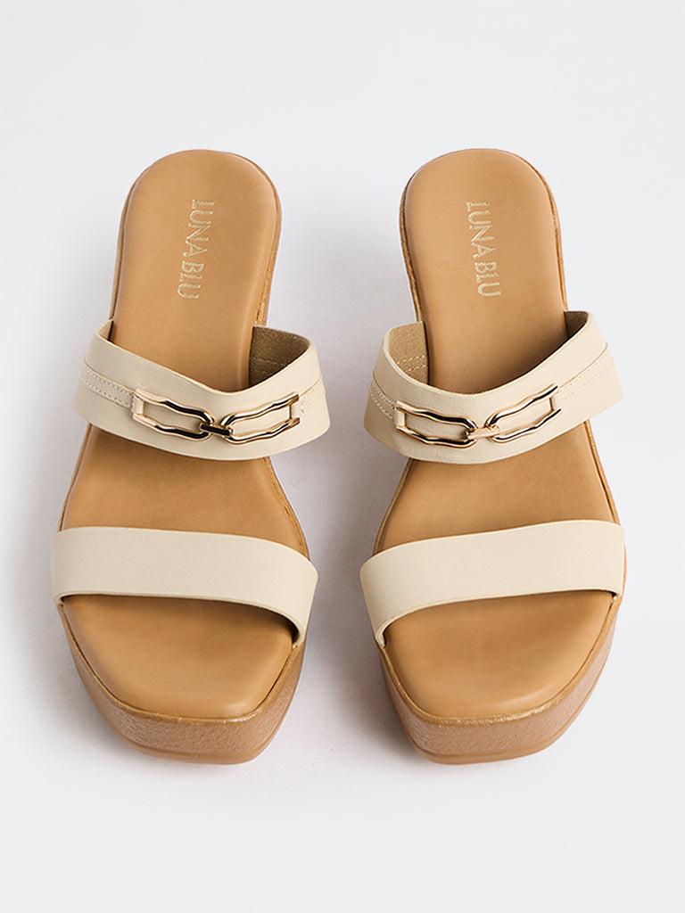 LUNA BLU Ivory Dual Strap Wedge Sandals