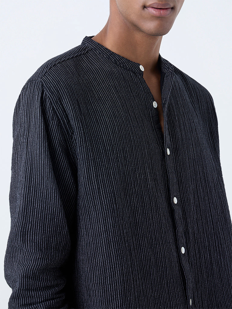 ETA Black Striped Relaxed-Fit Cotton Shirt