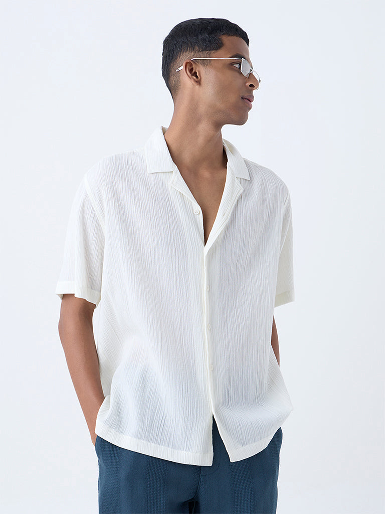 ETA Off-White Crinkle-Texture Relaxed-Fit Cotton Shirt