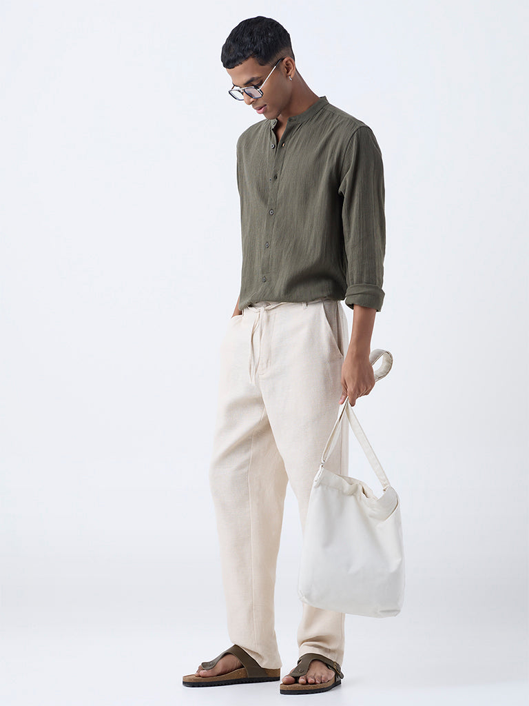 ETA Olive Textured Relaxed-Fit Cotton Shirt