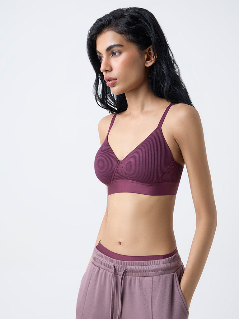 Superstar Plum Ribbed-Textured Padded Bra