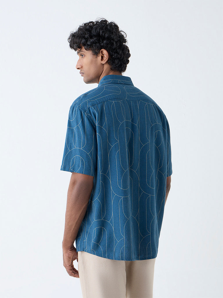 Westside Ascot Men's Teal Abstract Design Relaxed-Fit Shirt for Casual Wear Back View