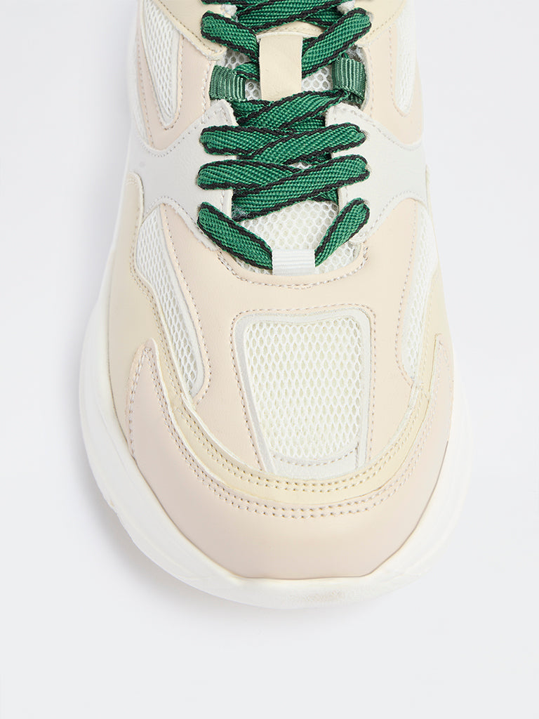 LUNA BLU Beige Mesh Detailed Lace-Up Sneakers