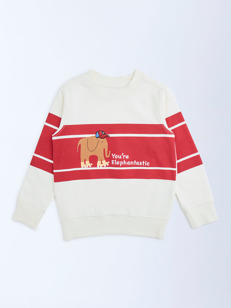 HOP Kids Boys Off-White Striped Cotton-Blend Sweatshirt