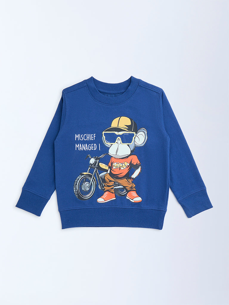 HOP Kids Boys Navy Animal Pattern Cotton-Blend Sweatshirt