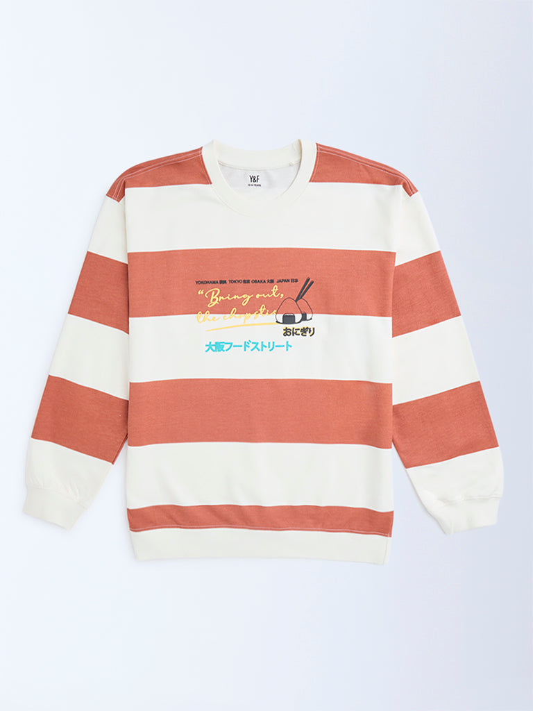 Y&F Kids Boys Coral Striped Cotton-Blend Sweatshirt