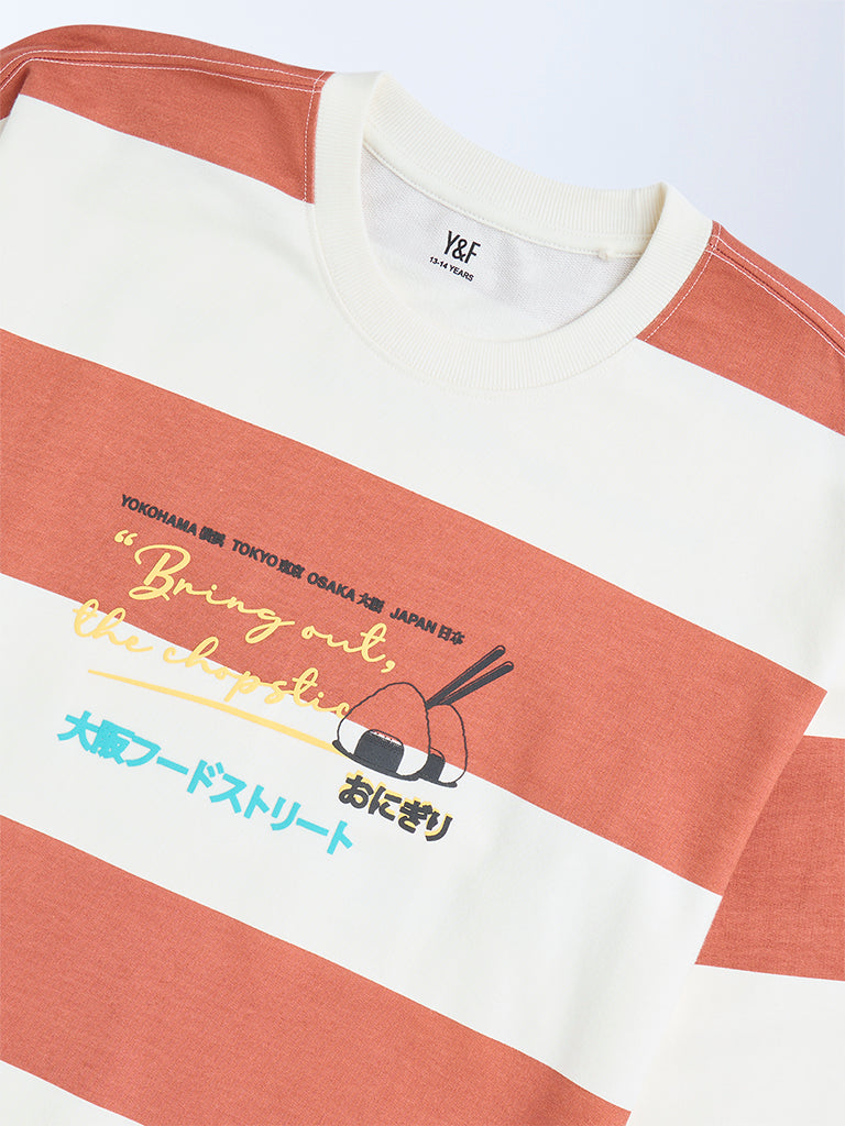 Y&F Kids Boys Coral Striped Cotton-Blend Sweatshirt