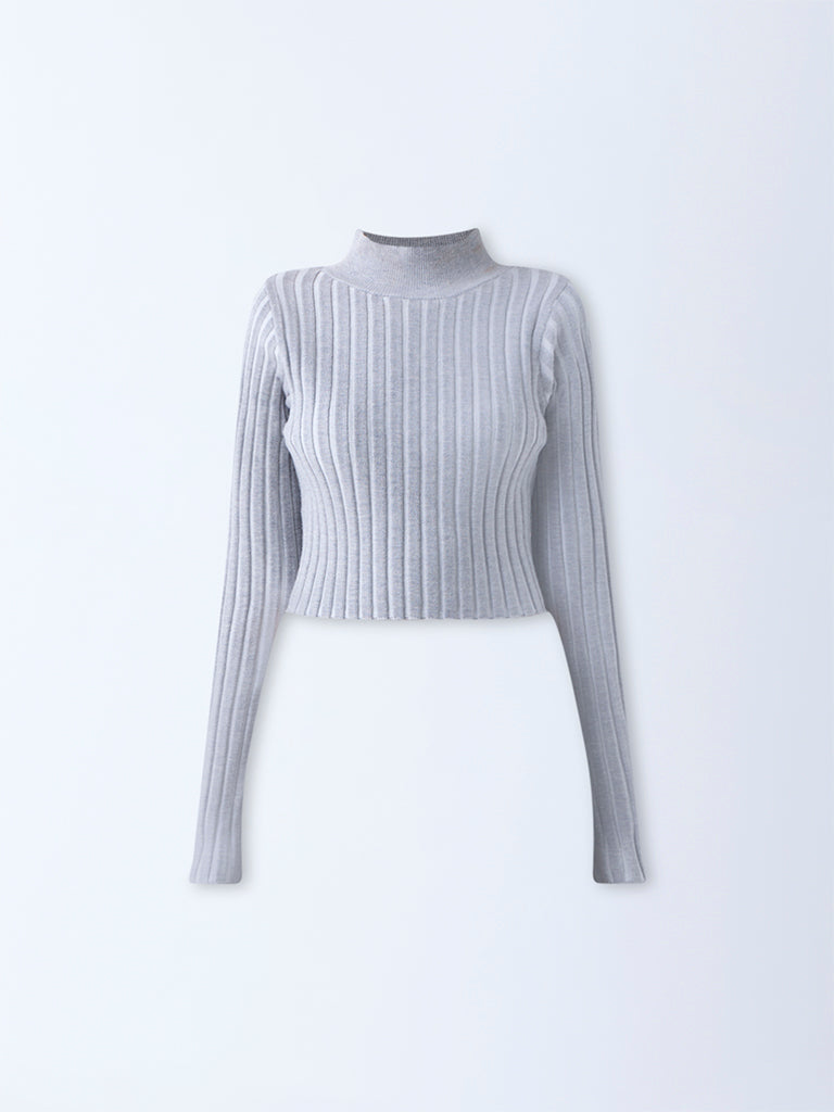 Nuon Grey Ribbed-Textured Top