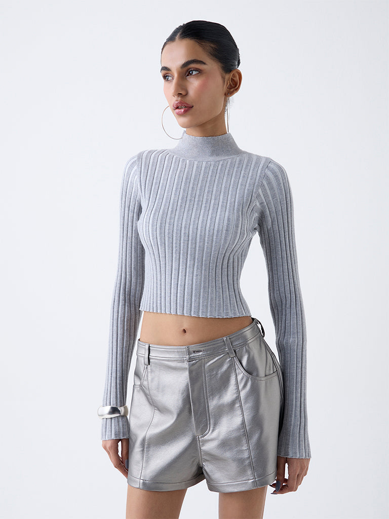 Nuon Grey Ribbed-Textured Top