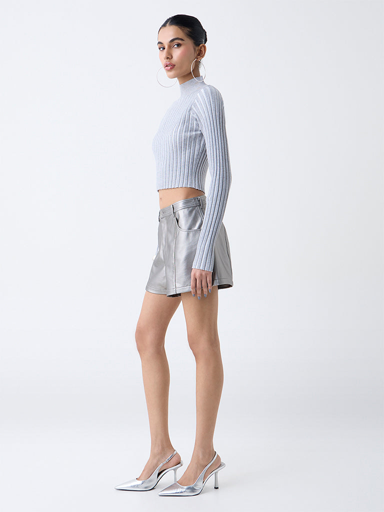 Nuon Grey Ribbed-Textured Top