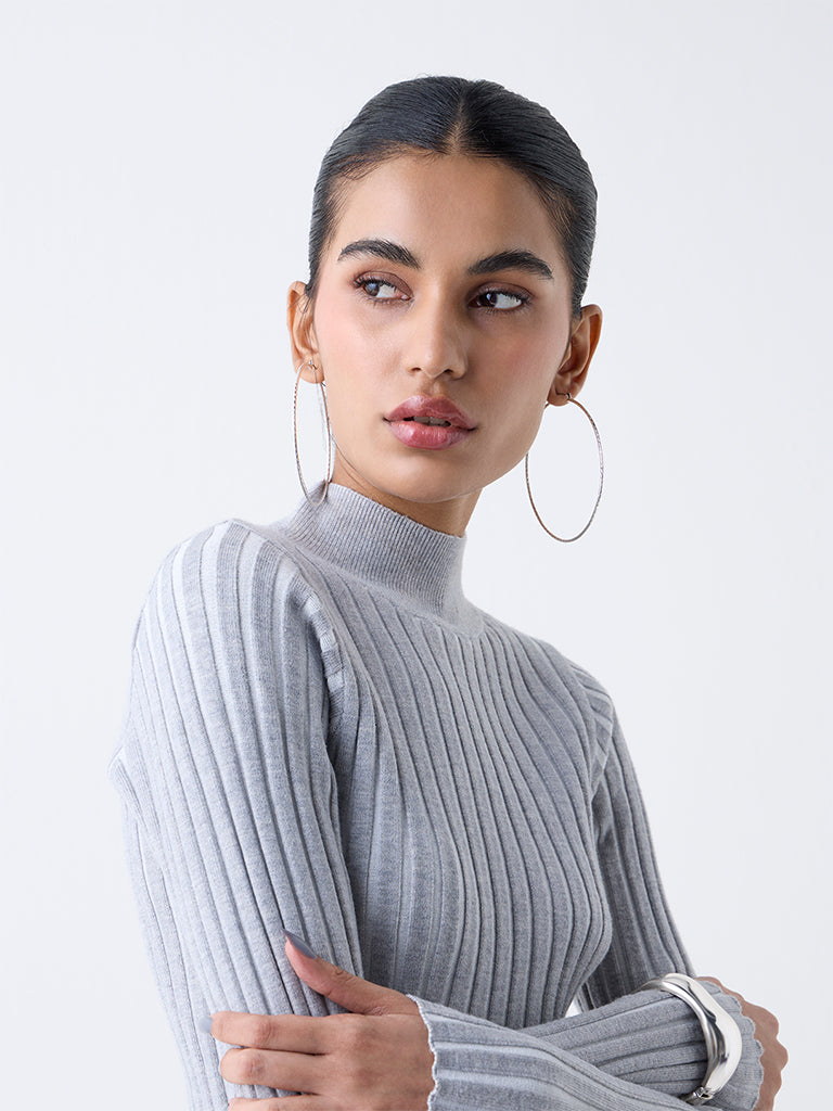 Nuon Grey Ribbed-Textured Top