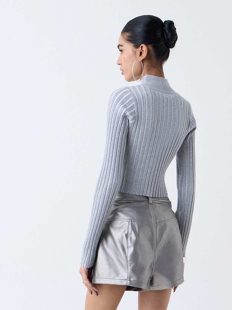 Nuon Grey Ribbed-Textured Top