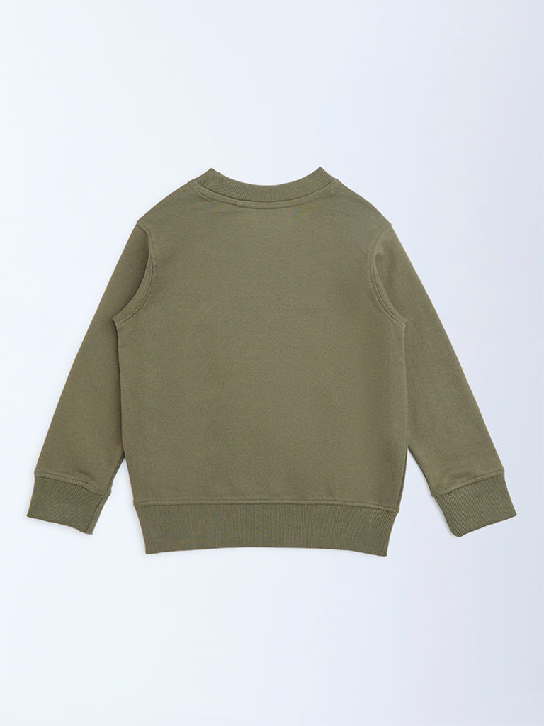 HOP Kids Boys Olive Embroidered Cotton-Blend Sweatshirt
