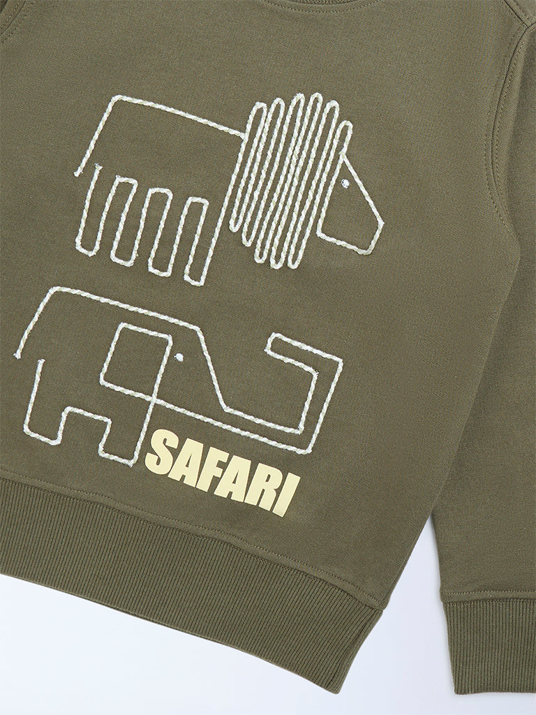 HOP Kids Boys Olive Embroidered Cotton-Blend Sweatshirt