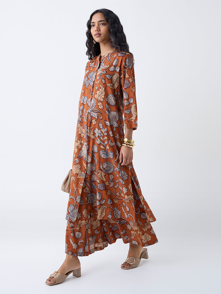 Utsa Orange Floral Detailed A-Line Kurta