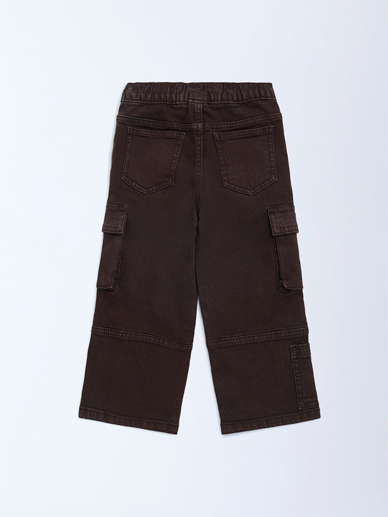 HOP Kids Boys Dark Brown Relaxed-Fit Mid-Rise Cargo Jeans
