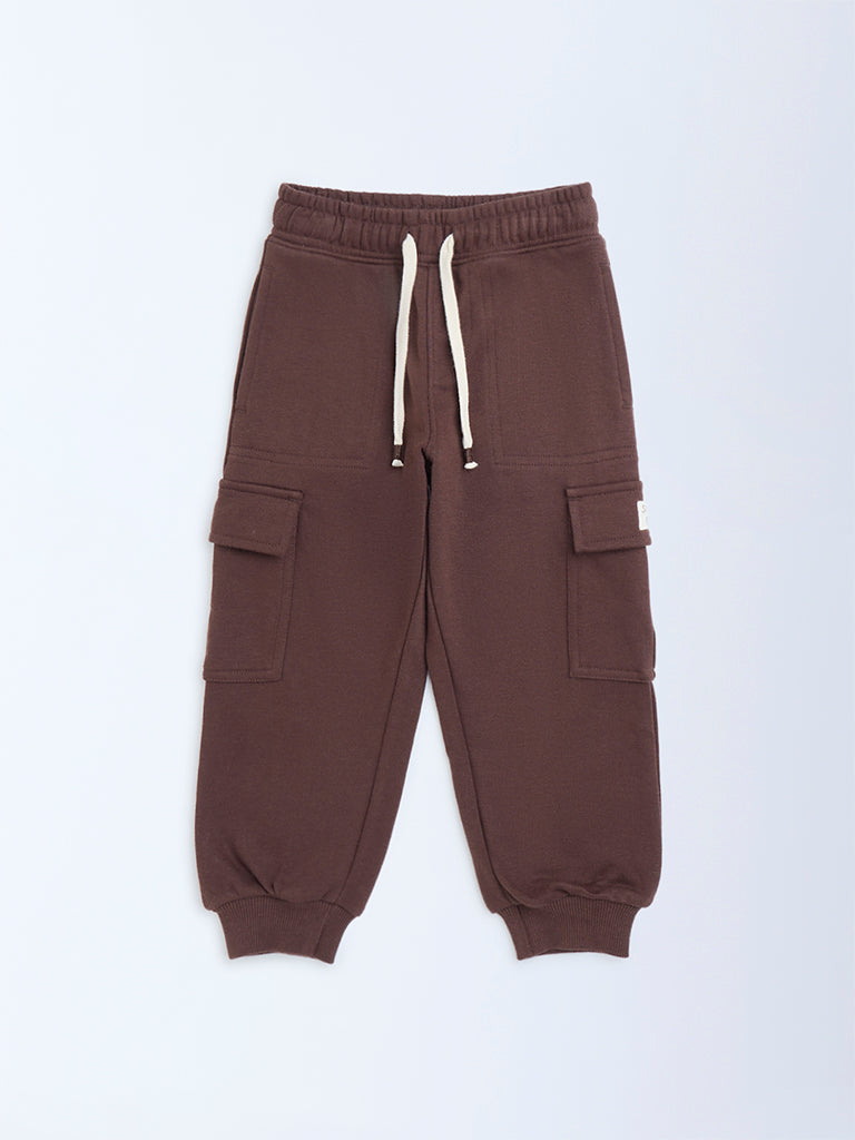 HOP Kids Boys Brown Mid-Rise Cotton-Blend Joggers