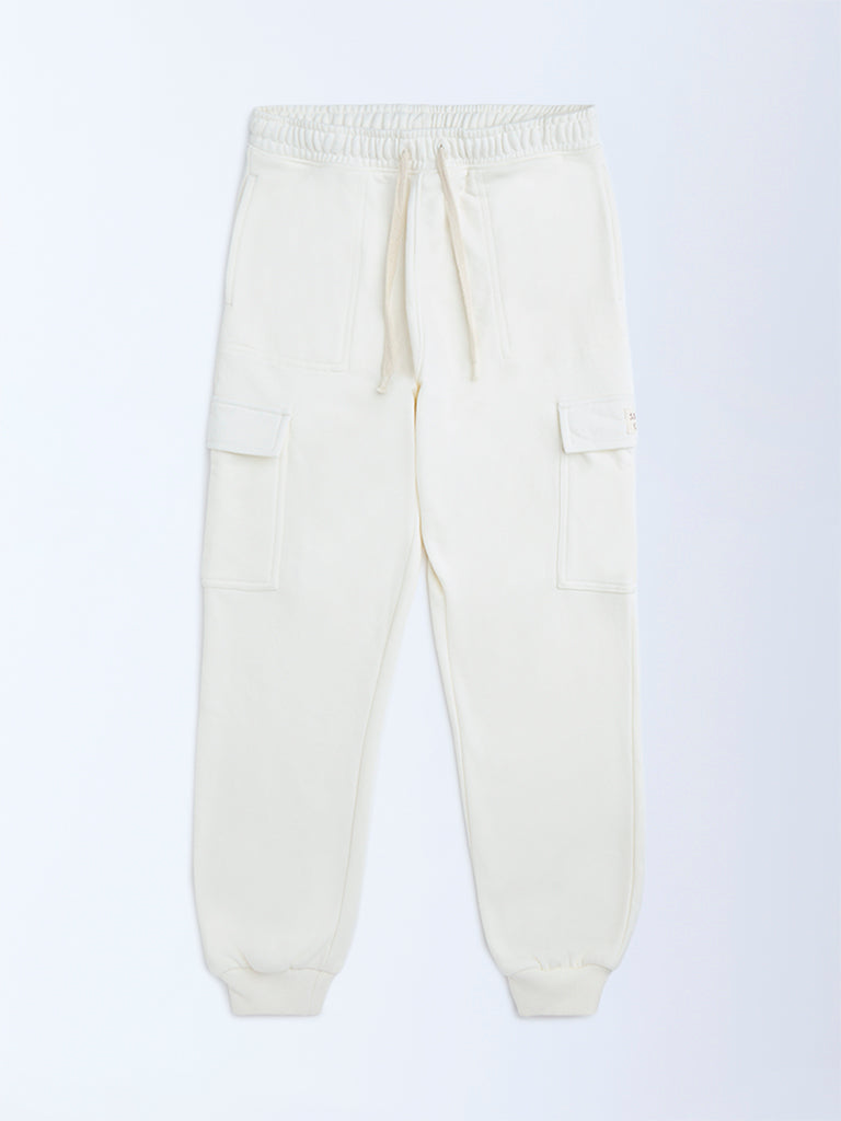 HOP Kids Boys Off-White Mid-Rise Cotton-Blend Joggers
