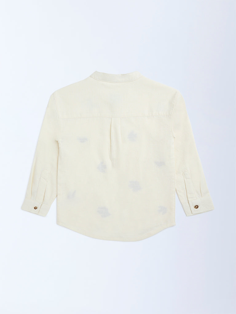 HOP Kids Boys Cream Embroidered Cotton Shirt
