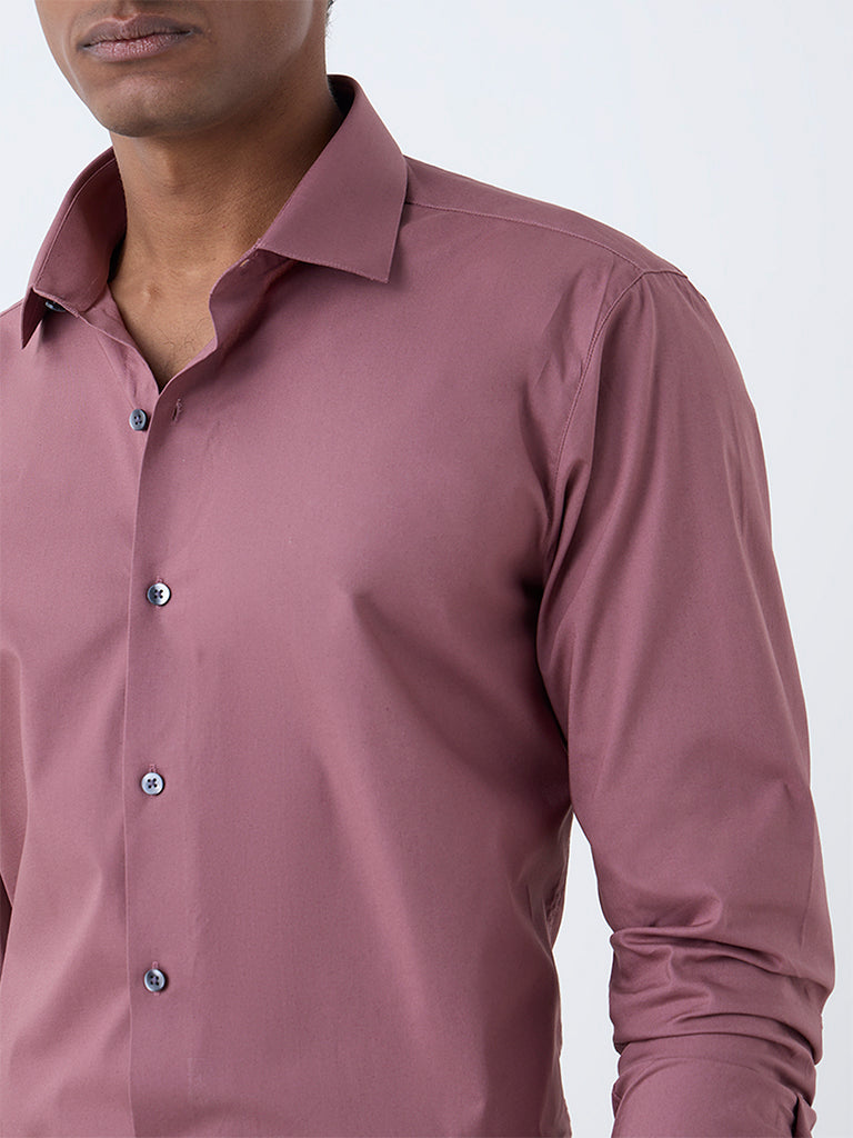 WES Formals Dusty Pink Solid Ultra Slim-Fit Cotton-Blend Shirt