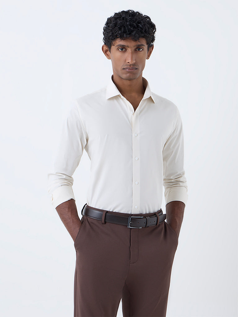 WES Formals Light Beige Cotton Ultra Slim-Fit Shirt