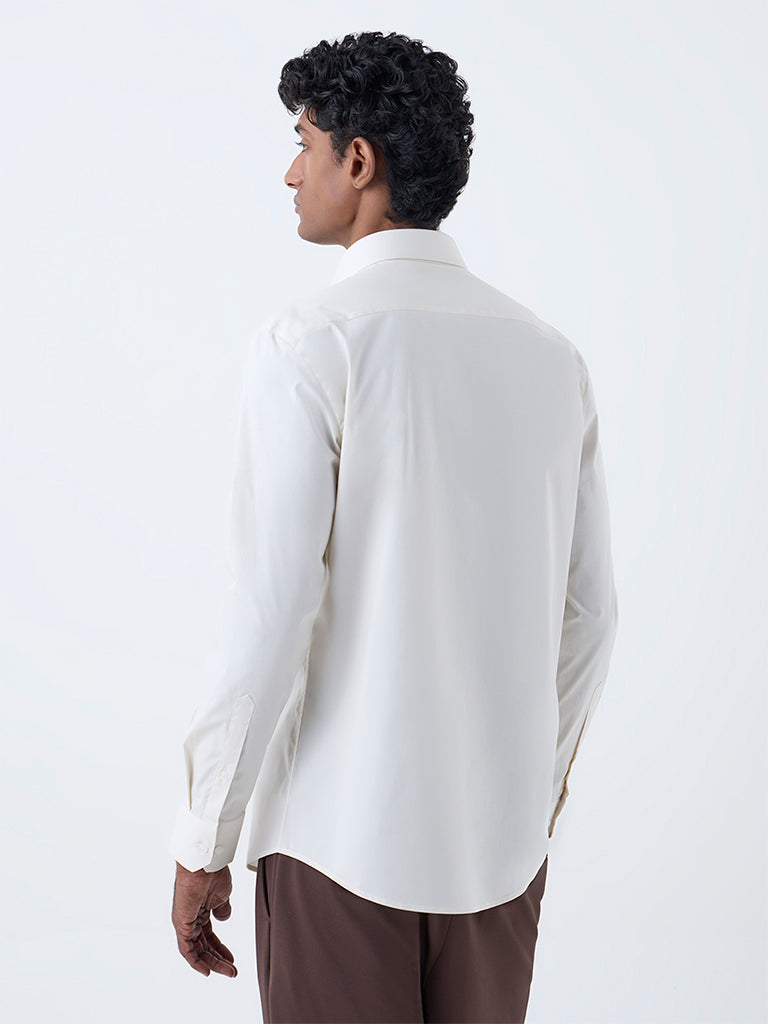WES Formals Light Beige Cotton Ultra Slim-Fit Shirt