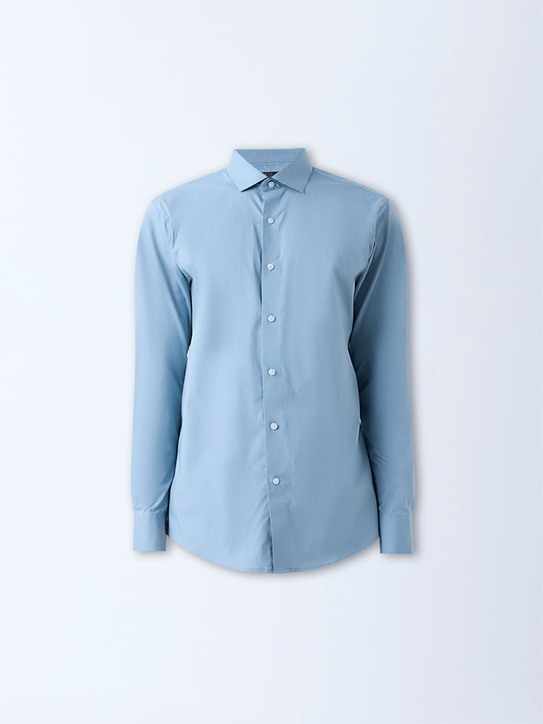 WES Formals Dusty Blue Ultra Slim-Fit Cotton-Blend Shirt