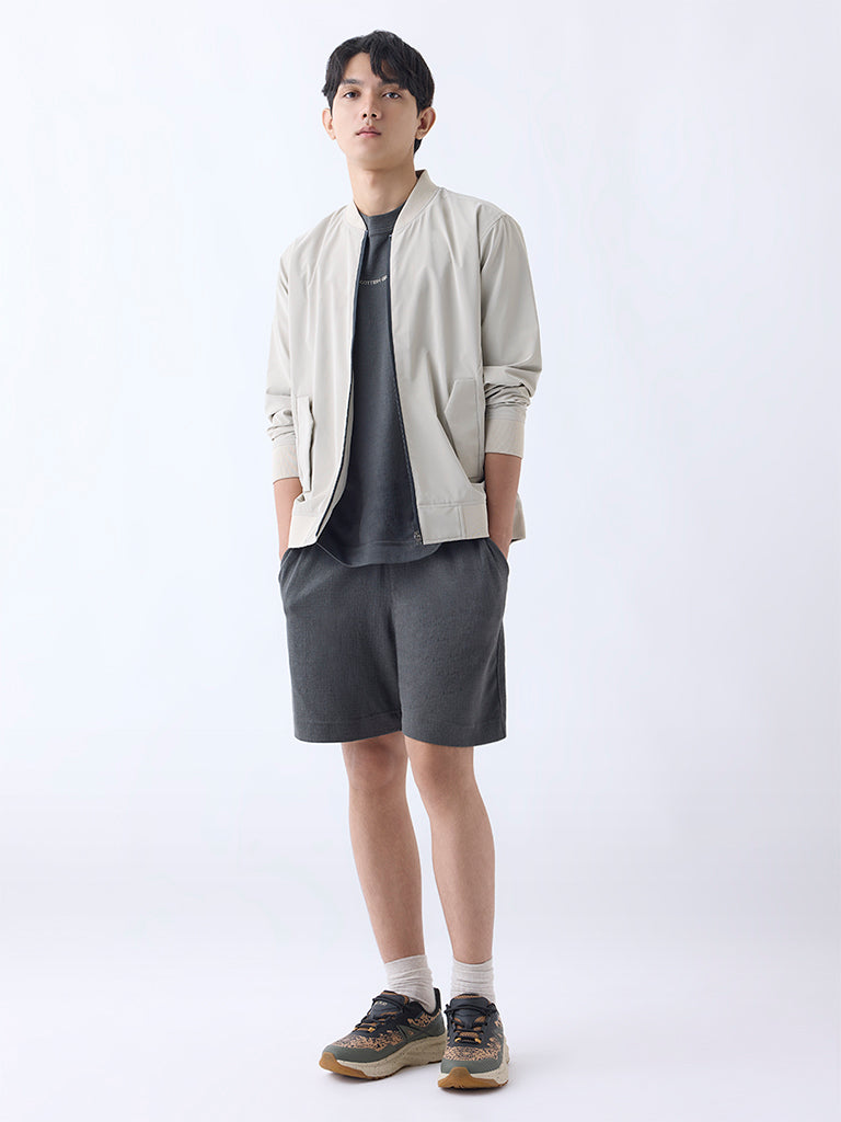 Westside Studiofit Men's Beige Solid Relaxed-Fit Jacket for Sports Wear Full View