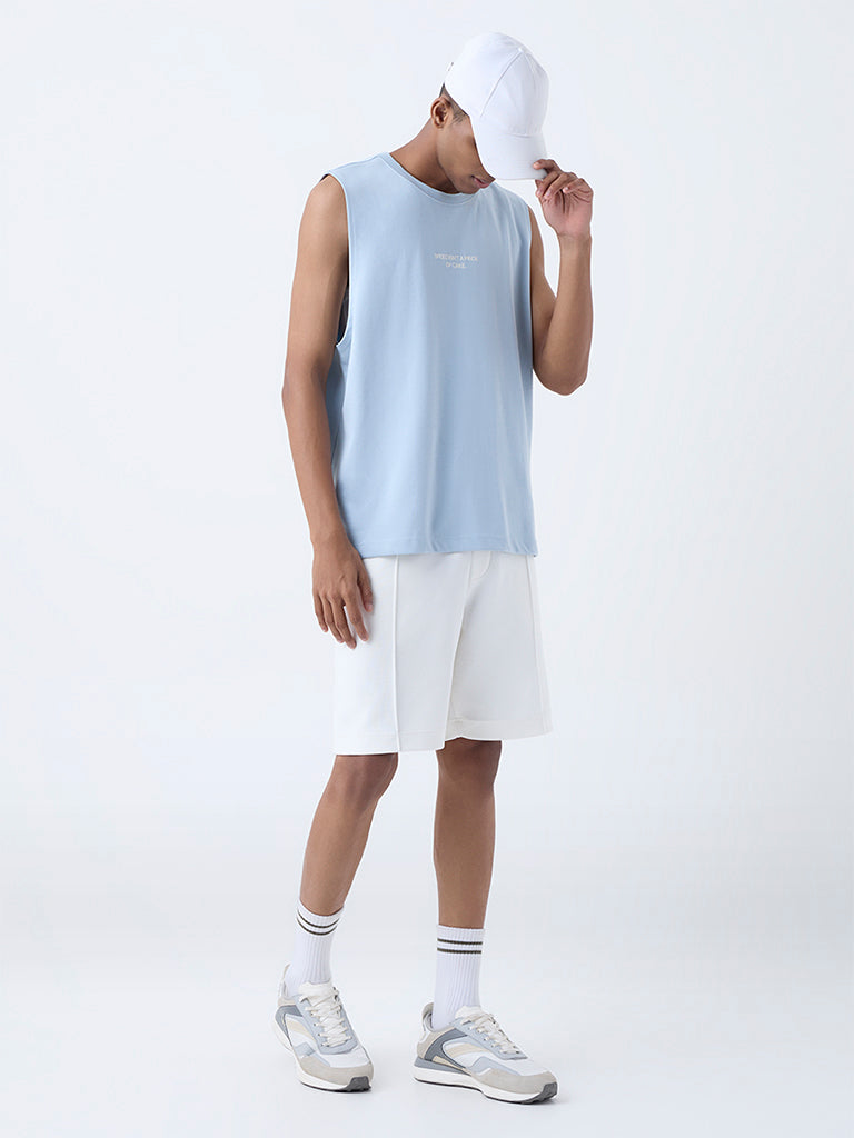 Studiofit White Solid Relaxed-Fit Mid-Rise Cotton-Blend Shorts